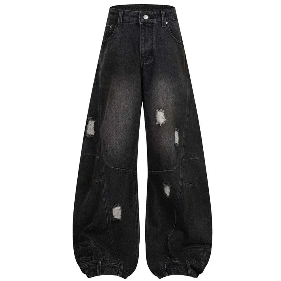Wide Leg Y2K Distressed Denim Barrel Jeans — vista posteriore