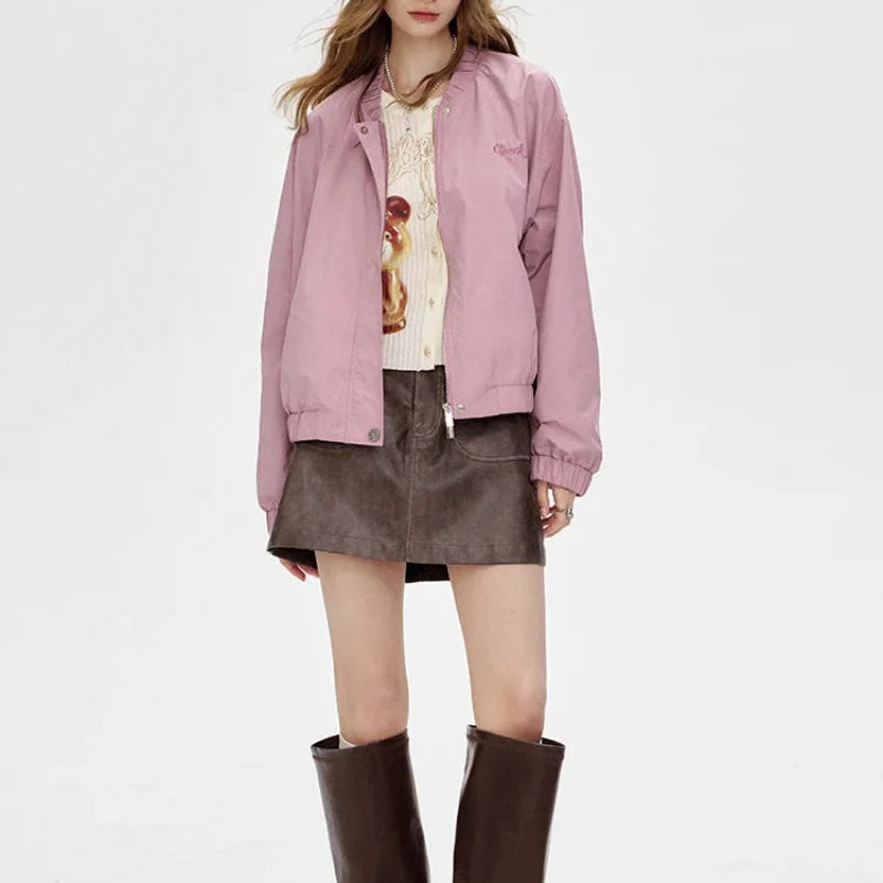 Windbreaker Y2K Minimalist Block Baseball Bomber Jacket — vista laterale
