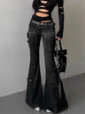 Womens Gothic Y2K Low Waist Cargo Flare Denim Jeans