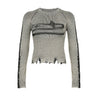 Womens Long Sleeve Ripped Stitched Y2K Top