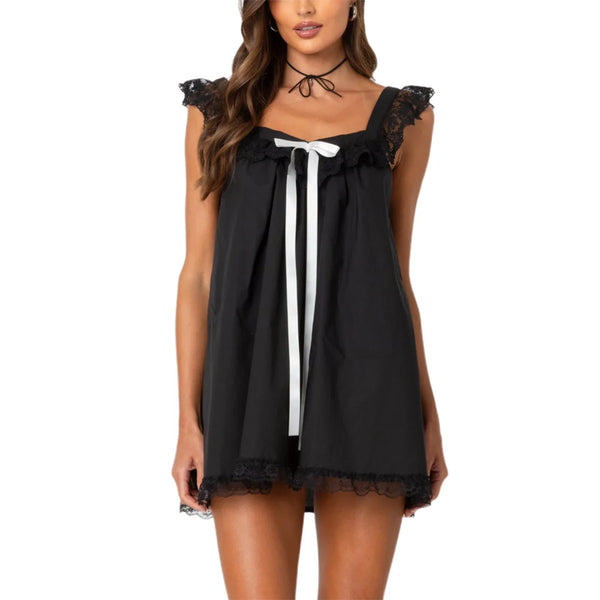 Women's Sleeveless Y2K Lace Trim Mini Dress — vista frontale