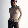 Womens Spinal Print Y2K Bell Long Sleeve Top