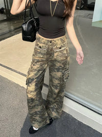 Womens Streetwear Y2K Camouflage Baggy Cargo Jeans — dettaglio del tessuto