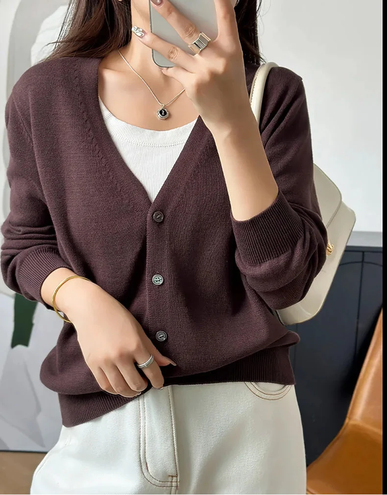 Womens V Neck Y2K Button Up Cardigan — dettaglio del tessuto