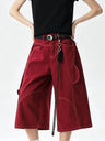 Women's Wine Red Y2K Baggy Wide Leg Denim Shorts Jorts