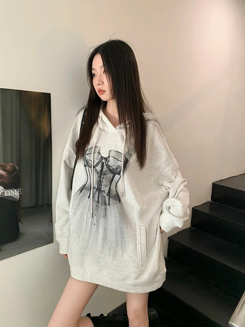 Womens Y2K Baggy My Dress Grey Hoodie — vista frontale