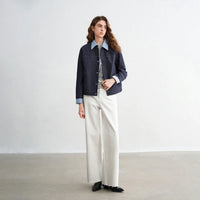 Womens Y2K Contrast Lapel Faux Denim Jacket — in alternativa