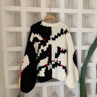 Womens Y2K Digital Glitch Tassel Cardigan Sweater — vista posteriore