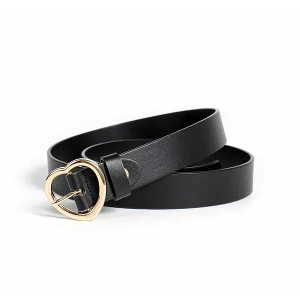 Womens Y2K Heart Buckle Leather Belt — vista frontale