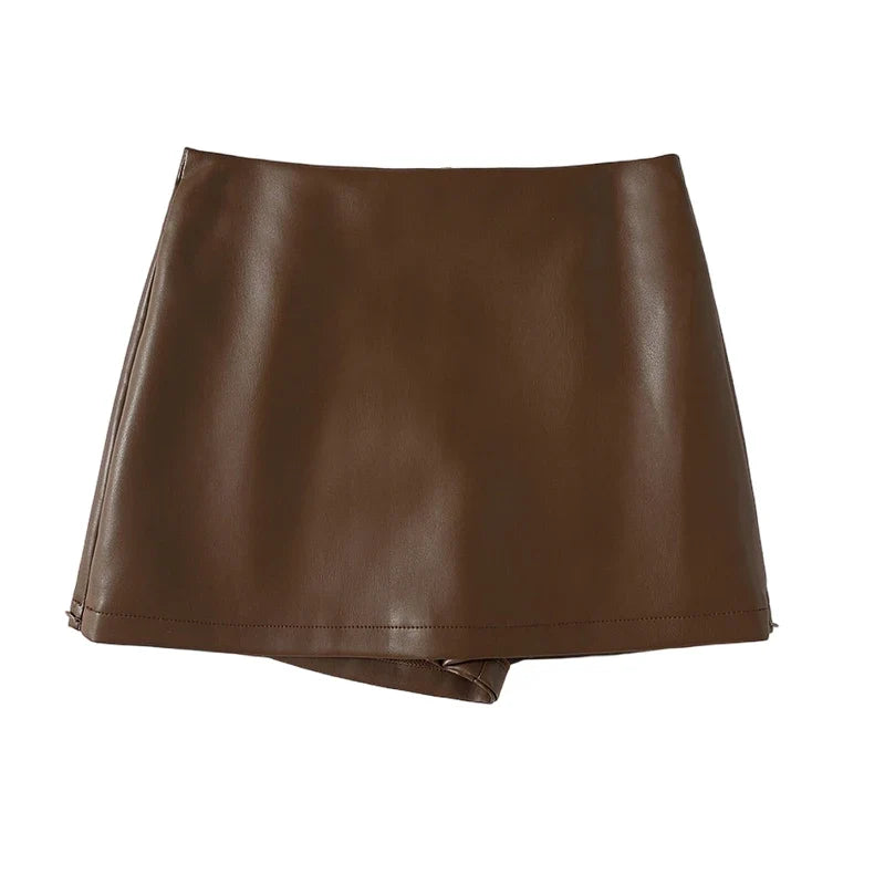 Womens Y2K High Waisted Slit Pu Leather Mini Skirt — vista laterale