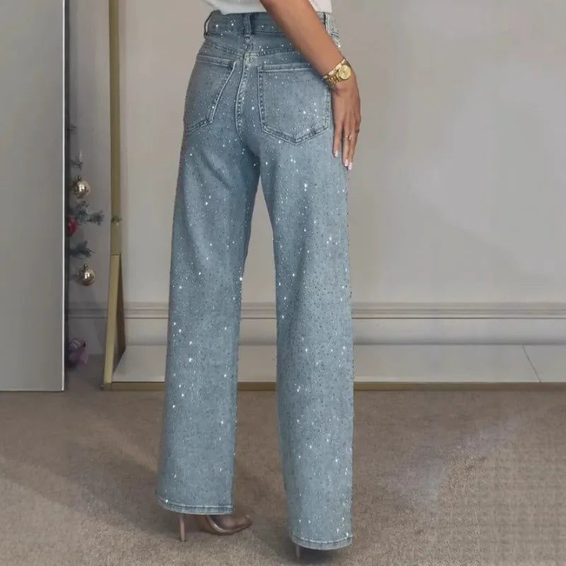 Womens Y2K Rhinestone Straight Jeans — vista laterale