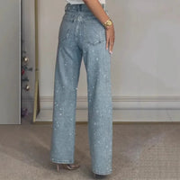 Womens Y2K Rhinestone Straight Jeans — vista laterale