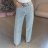 Womens Y2K Rhinestone Straight Jeans