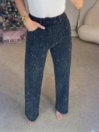 Womens Y2K Rhinestone Straight Jeans — vista posteriore