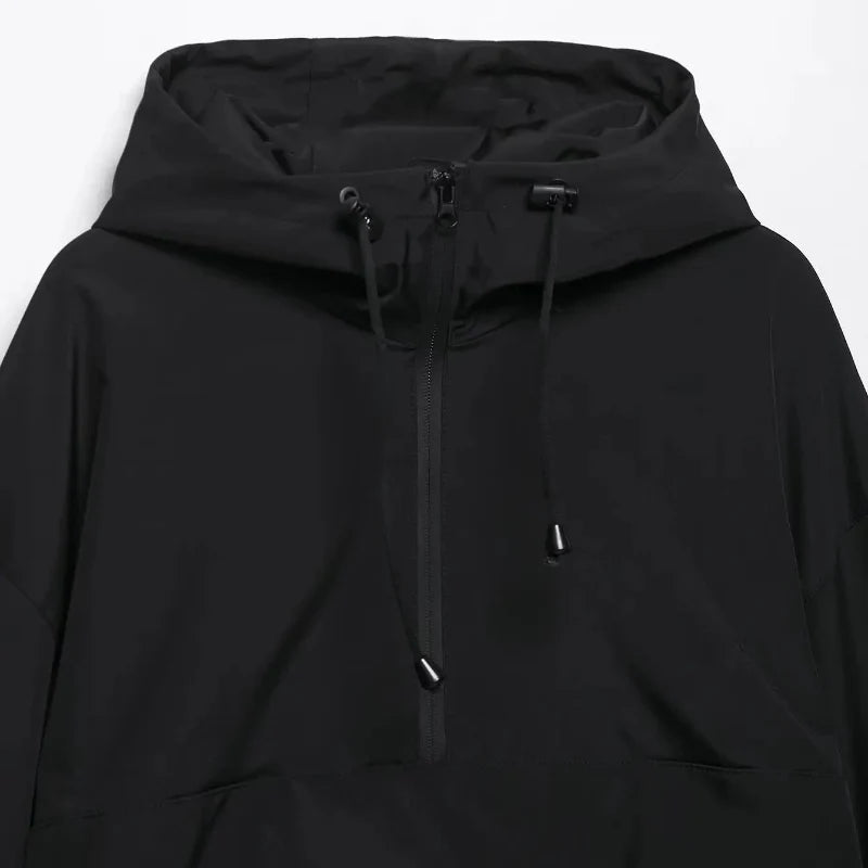 Womens Y2K Solid Hooded Pullover Waterproof Jacket Coat — vista laterale