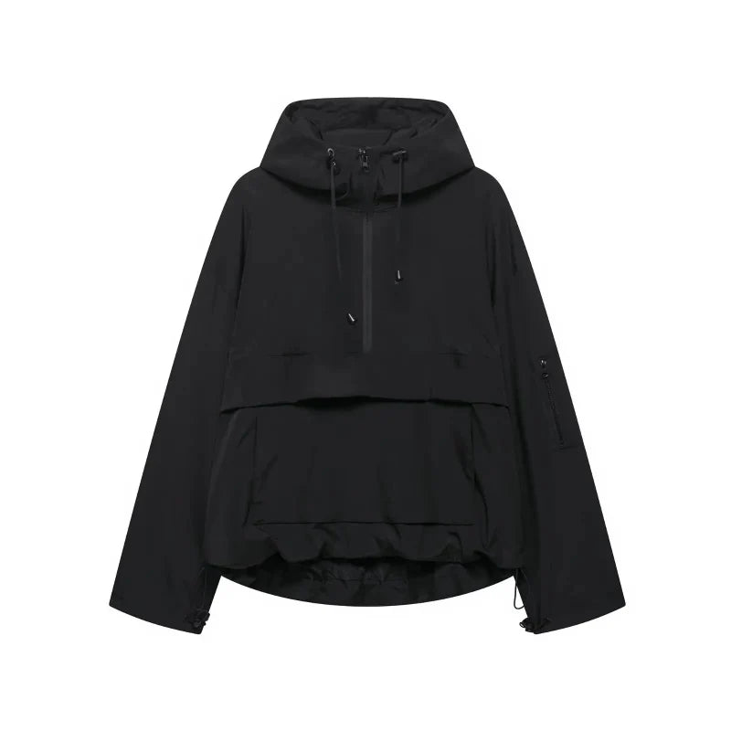 Womens Y2K Solid Hooded Pullover Waterproof Jacket Coat — vista frontale