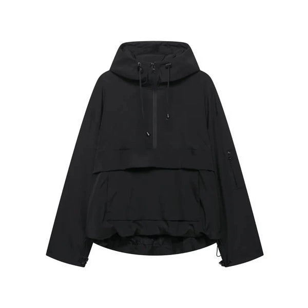 Womens Y2K Solid Hooded Pullover Waterproof Jacket Coat — vista frontale