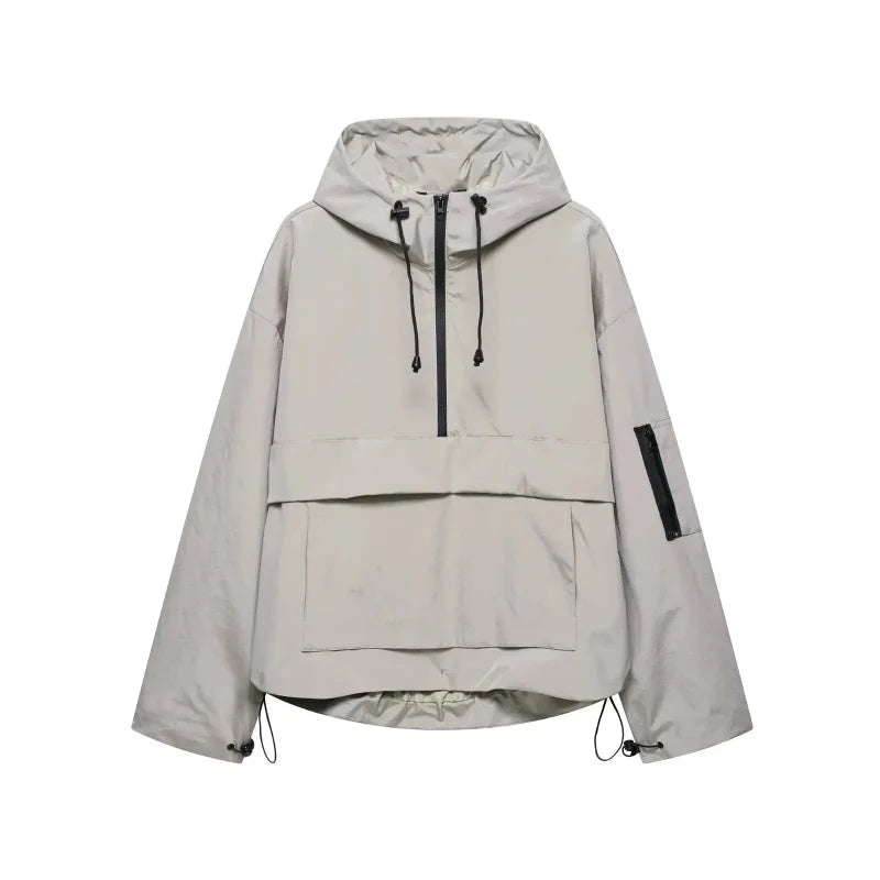 Womens Y2K Solid Hooded Pullover Waterproof Jacket Coat — vista posteriore