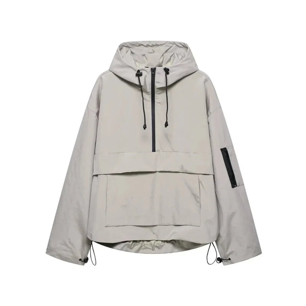 Womens Y2K Solid Hooded Pullover Waterproof Jacket Coat