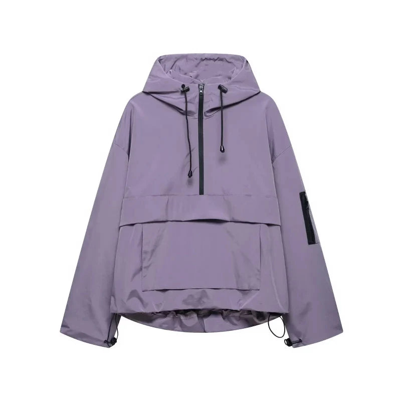 Womens Y2K Solid Hooded Pullover Waterproof Jacket Coat — dettaglio