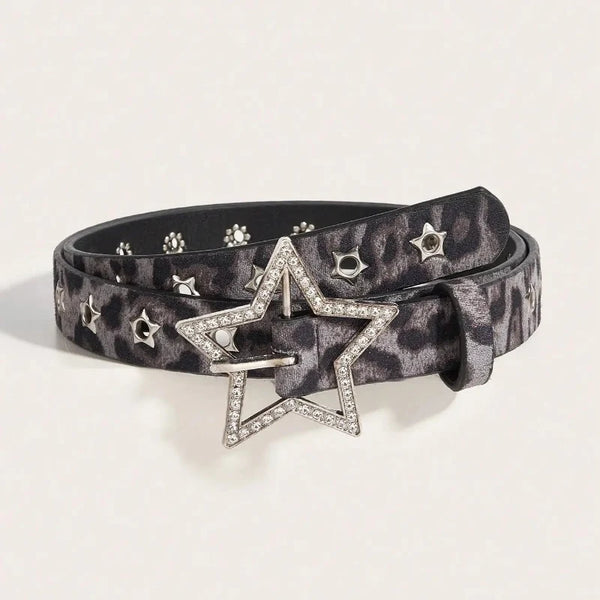 Womens Y2K Star Studded Faux Diamond Belt