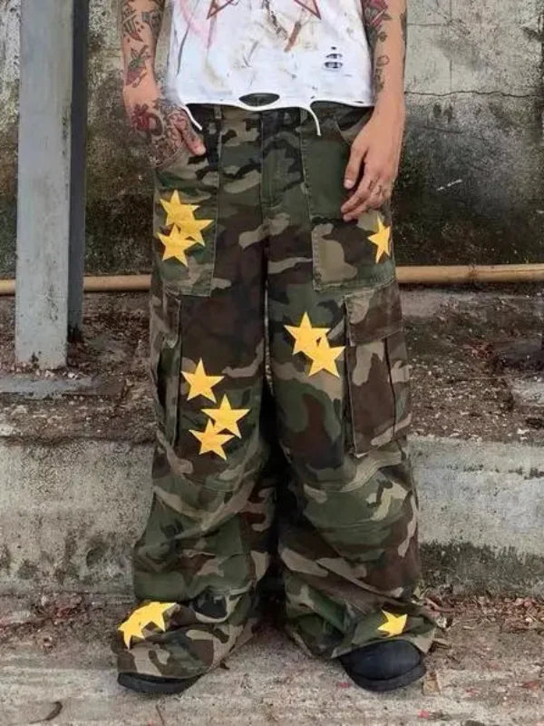 Womens Y2K Tomboy Vintage Baggy Camouflage Cargo Jeans — dettaglio