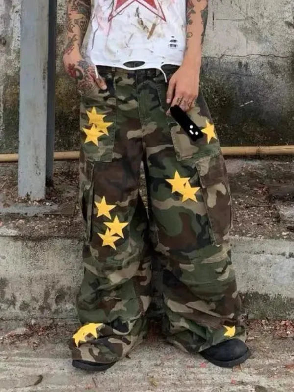 Womens Y2K Tomboy Vintage Baggy Camouflage Cargo Jeans — vista posteriore