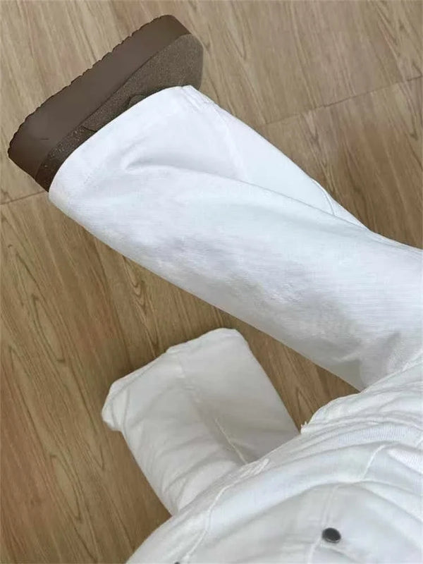 Womens Y2K White Low Rise Flared Denim Jeans