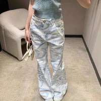 Womens Y2K White Printed High Waisted Jeans — vista frontale