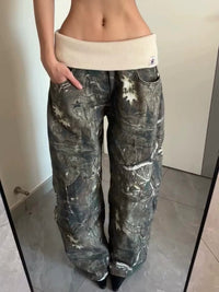 Y2 Retro Camouflage Low Rise Bootcut Jeans — vista frontale