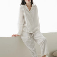 100% Cotton Jacquard White Two Piece Set Pyjamas — vista posteriore