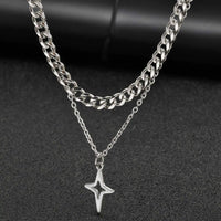 2 Piece Layered Star And Cuban Necklace Chain — vista frontale
