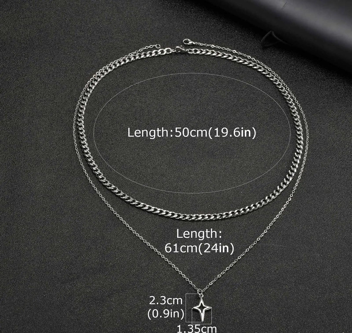 2 Piece Layered Star And Cuban Necklace Chain — in alternativa