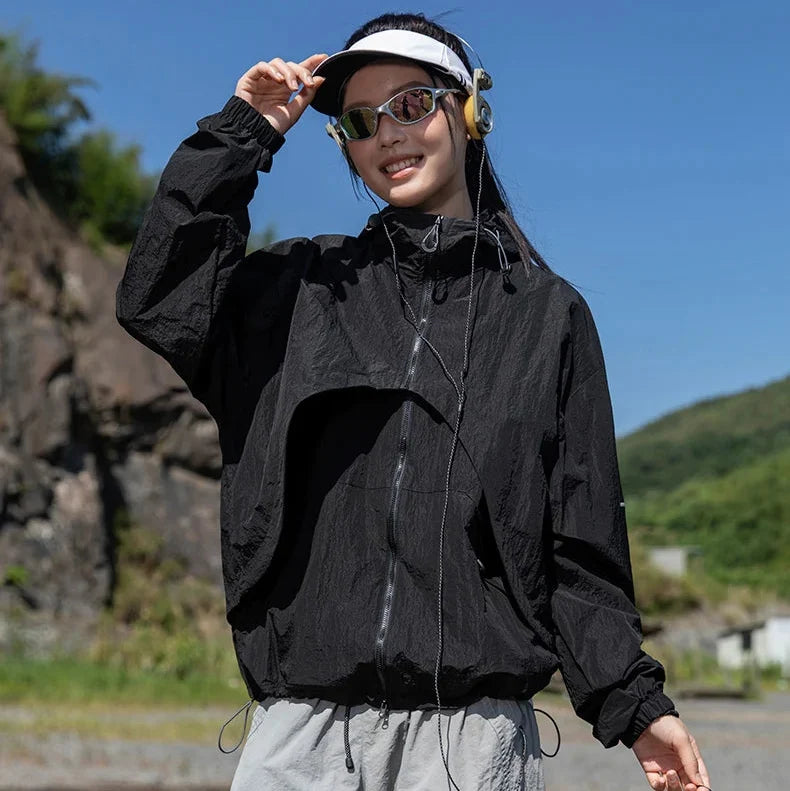 2 in 1 Waterproof Windbreaker Jacket Coat — vista laterale