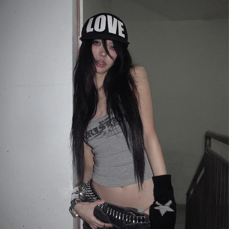 2000s Letter Print Crop Tank Top — dettaglio