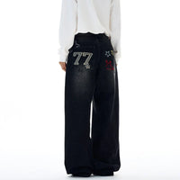 77 Star Patchwork Embroidered Baggy Jeans — dettaglio