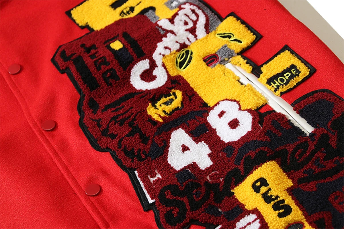 88 Champs Red Embroidered Varsity Jacket — vista posteriore