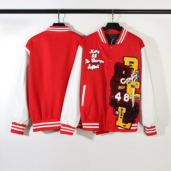 88 Champs Red Embroidered Varsity Jacket — vista frontale