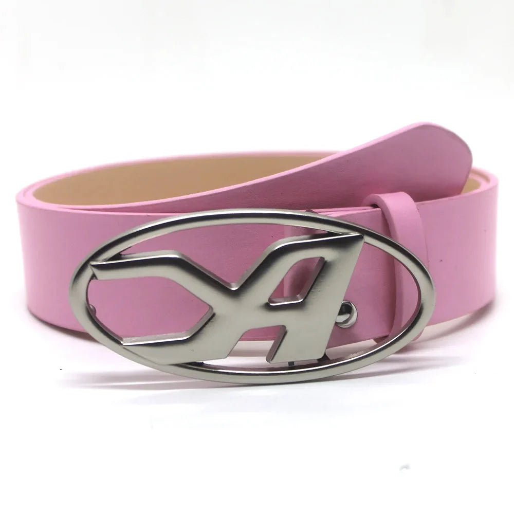 A D Buckle Letter Snap Leather Belt — dettaglio della stampa