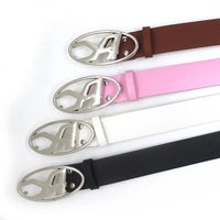 A D Buckle Letter Snap Leather Belt — dettaglio della stampa