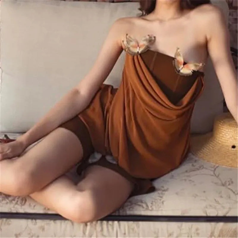 A Line Butterfly Aesthetic Brown Mini Dress — vista posteriore