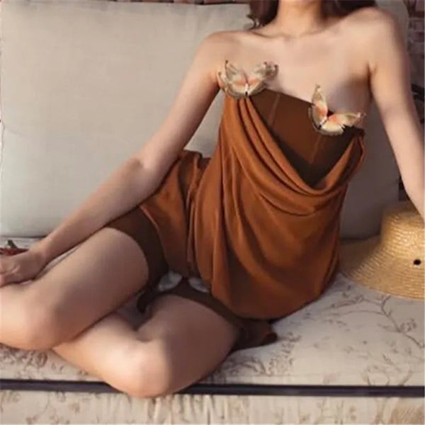 Y2K A Line Butterfly Aesthetic Brown Mini Dress