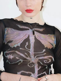 Abstract Graphic Long Sleeve Mesh Top — dettaglio della stampa