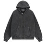 Y2K Acid Washed Panelled Plain Zip Up Hoodie
