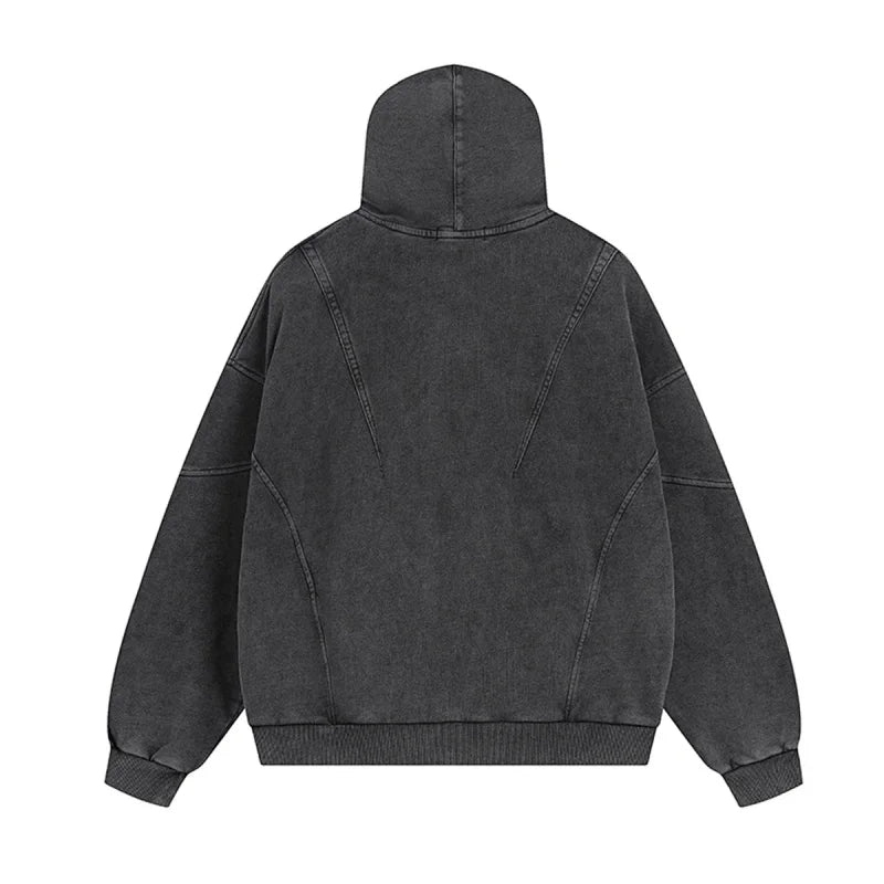 Acid Washed Panelled Plain Zip Up Hoodie — vista posteriore
