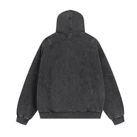 Acid Washed Panelled Plain Zip Up Hoodie — vista posteriore