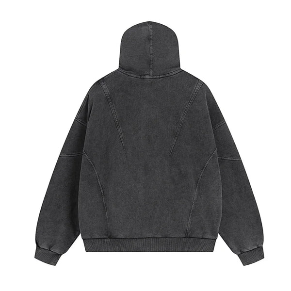 Y2K Acid Washed Panelled Plain Zip Up Hoodie