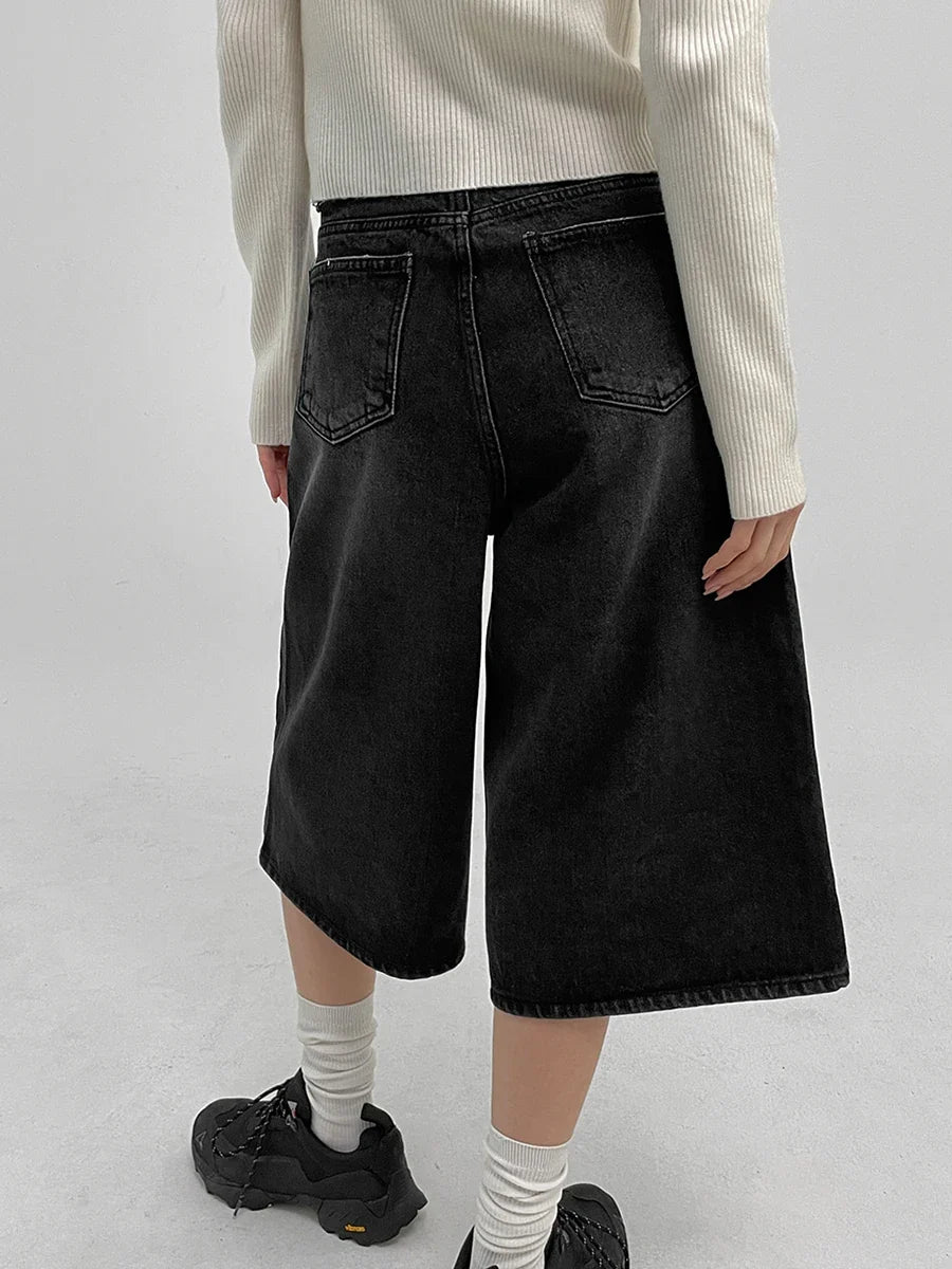 Acubi Washed Black Bermuda Denim Shorts Jorts — dettaglio