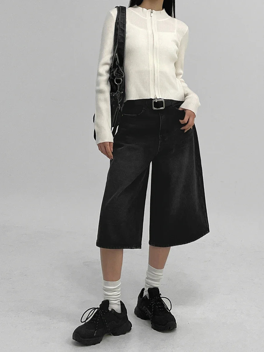 Acubi Washed Black Bermuda Denim Shorts Jorts — vista laterale