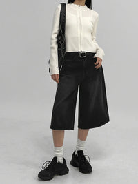 Acubi Washed Black Bermuda Denim Shorts Jorts — vista laterale